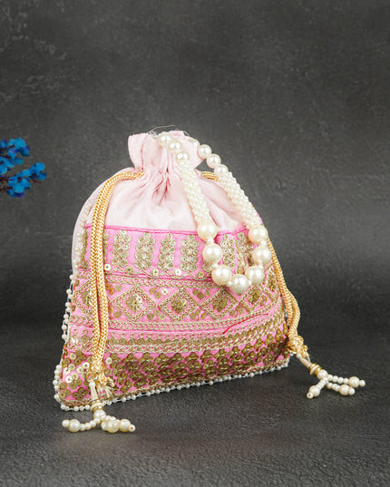 Potli Bag with Layered Embroidery Work  - 9 inch - WBG1947