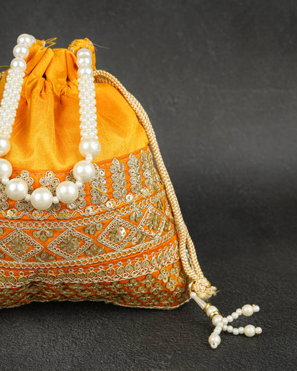 Potli Bag with Layered Embroidery Work  - 9 inch - WBG1947