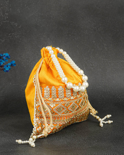 Potli Bag with Layered Embroidery Work  - 9 inch - WBG1947