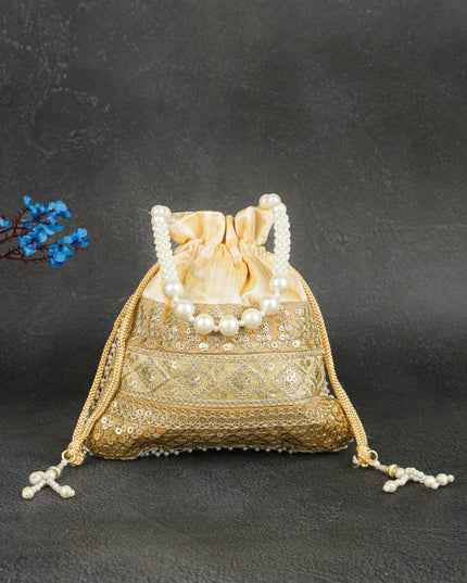 Potli Bag with Layered Embroidery Work  - 9 inch - WBG1947