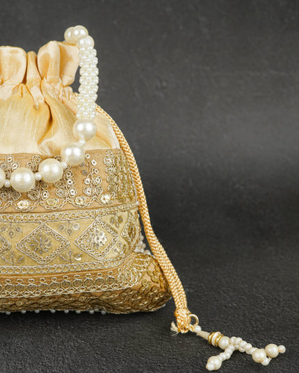 Potli Bag with Layered Embroidery Work  - 9 inch - WBG1947