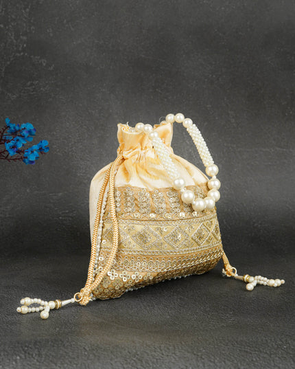 Potli Bag with Layered Embroidery Work  - 9 inch - WBG1947