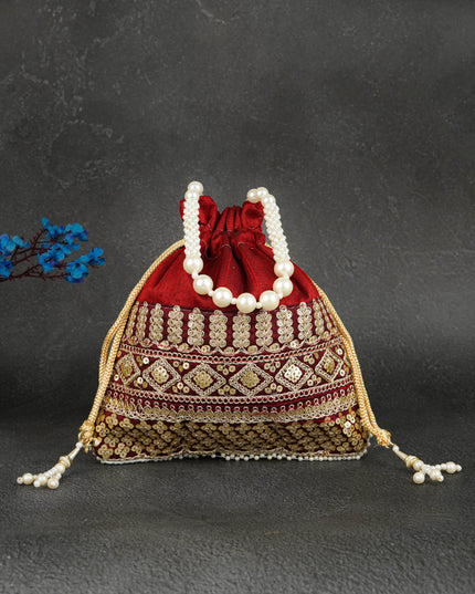 Potli Bag with Layered Embroidery Work  - 9 inch - WBG1947