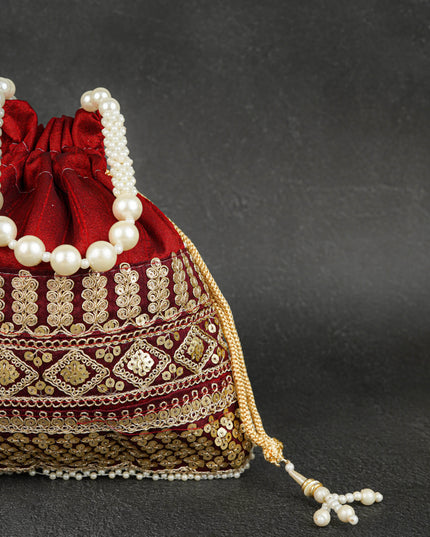 Potli Bag with Layered Embroidery Work  - 9 inch - WBG1947