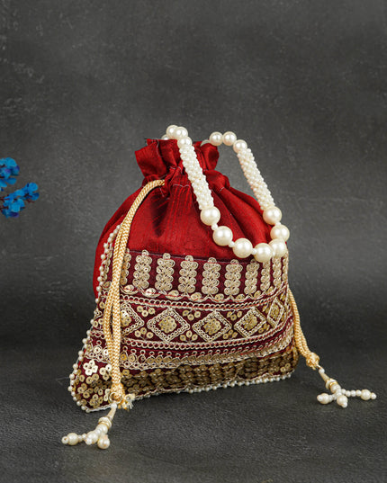 Potli Bag with Layered Embroidery Work  - 9 inch - WBG1947