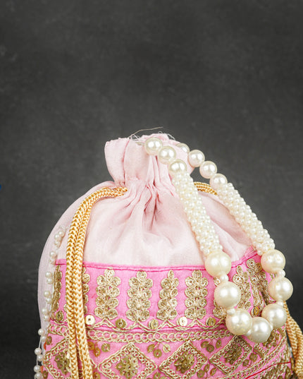 Potli Bag with Layered Embroidery Work  - 9 inch - WBG1947