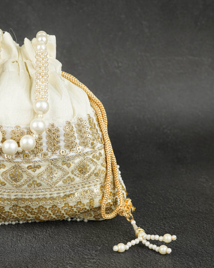 Potli Bag with Layered Embroidery Work  - 9 inch - WBG1947