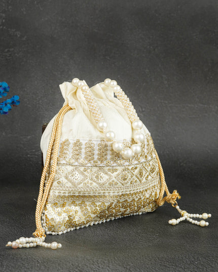 Potli Bag with Layered Embroidery Work  - 9 inch - WBG1947