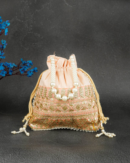Potli Bag with Layered Embroidery Work  - 9 inch - WBG1947