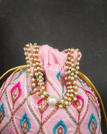 Potli Bag with Leaf Design Embroidery - 9 inch - WBG1949