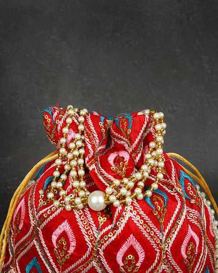 Potli Bag with Leaf Design Embroidery - 9 inch - WBG1949