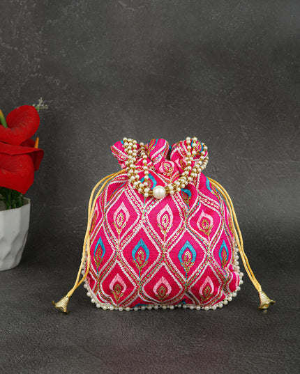 Potli Bag with Leaf Design Embroidery - 9 inch - WBG1949