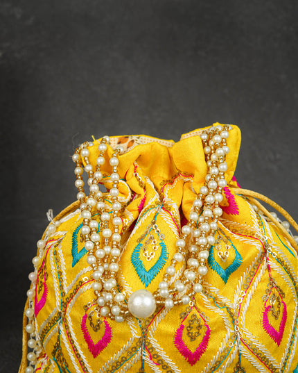 Potli Bag with Leaf Design Embroidery - 9 inch - WBG1949