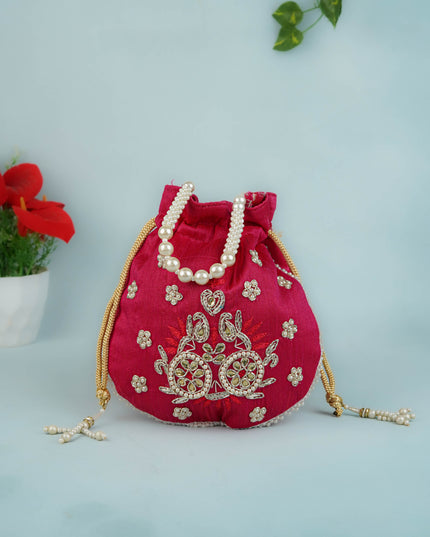 Potli Bag with Embroidery Work - 9 inch - WBG1952