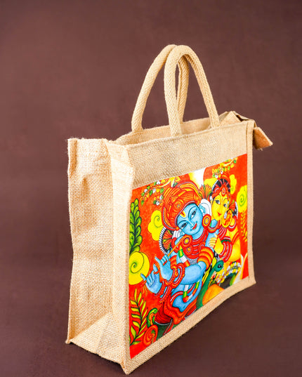 Jute Bag - Radhakrishna Print - 14x12 inch - WBG1961