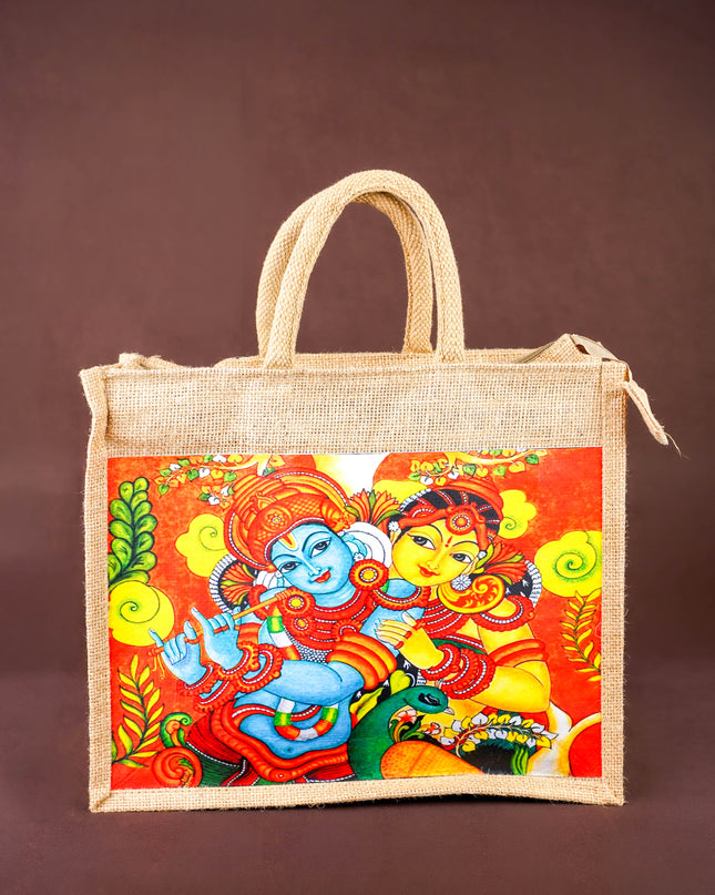 Jute Bag - Radhakrishna Print - 14x12 inch - WBG1961