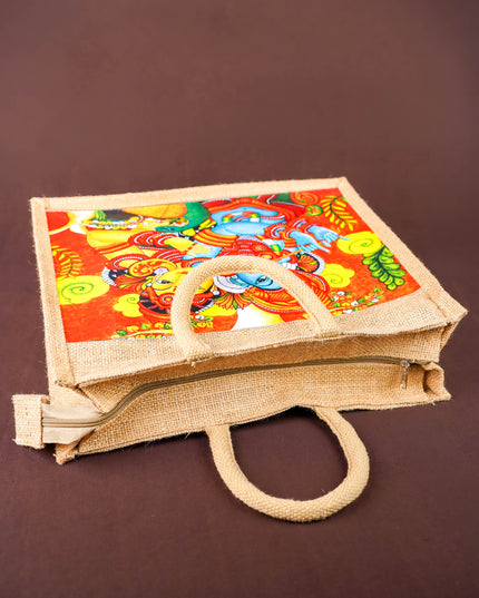 Jute Bag - Radhakrishna Print - 14x12 inch - WBG1961