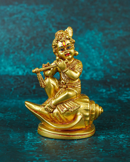 Polyresin Krishna with Shell Idol - 5 inch - WBG1997