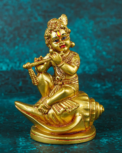 Polyresin Krishna with Shell Idol - 5 inch - WBG1997