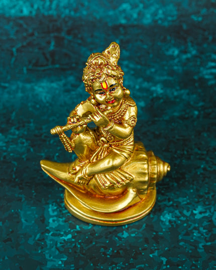 Polyresin Krishna with Shell Idol - 5 inch - WBG1997