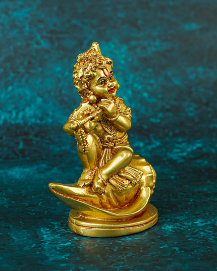 Polyresin Krishna with Shell Idol - 5 inch - WBG1997