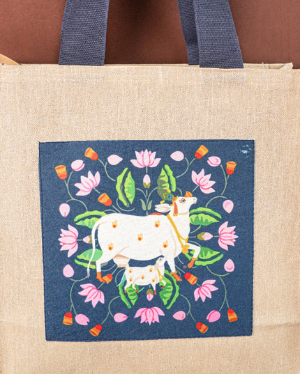 Pichwai Jute Bag - Blue - WBG2024-1