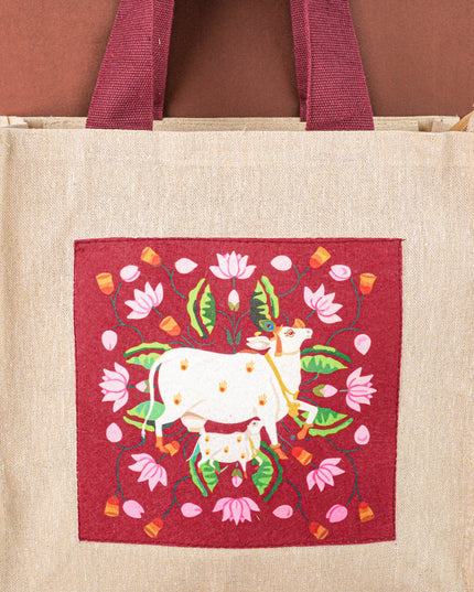 Pichwai Jute Bag - Red - WBG2024-2