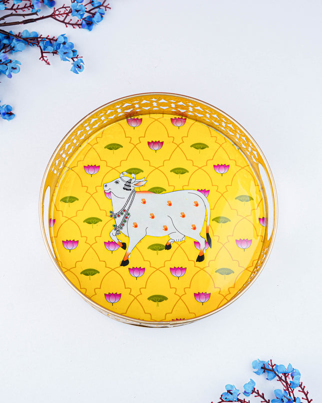 Digital Print - Pichwai Metal Tray - 8 inch  - WBG2036