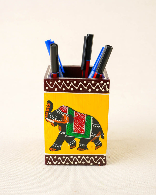 Wooden Handpainted Elephant Pen Stand - WBG2047