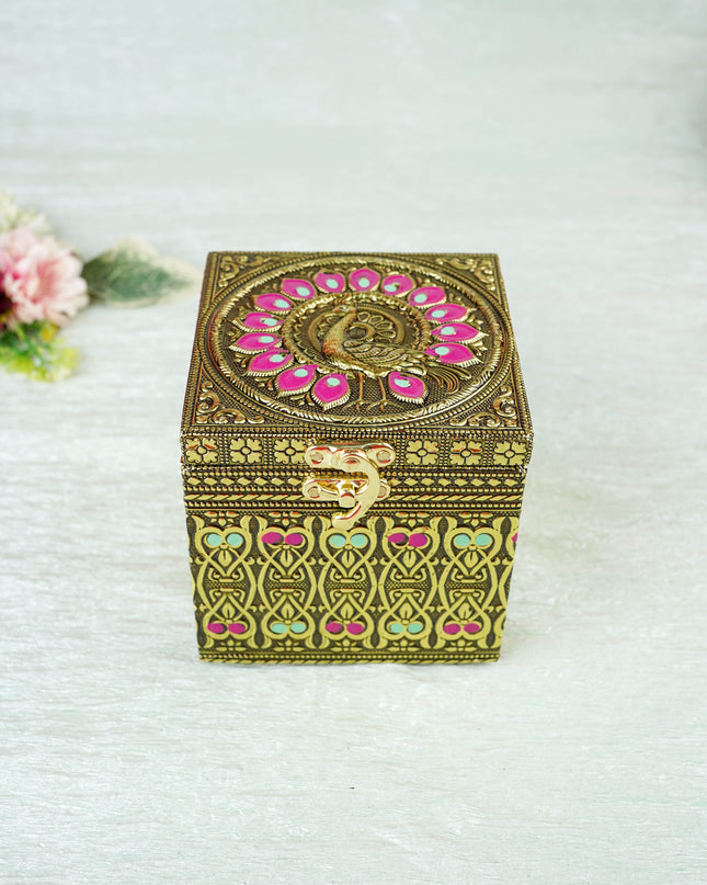 Oxidized Peacock Design - Dry Fruit Box with Jar - 4 inch - WBG2056