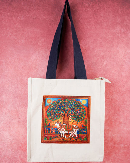 Cotton Madhubani Print Cloth Bag - 12x12 inch - WBG2062