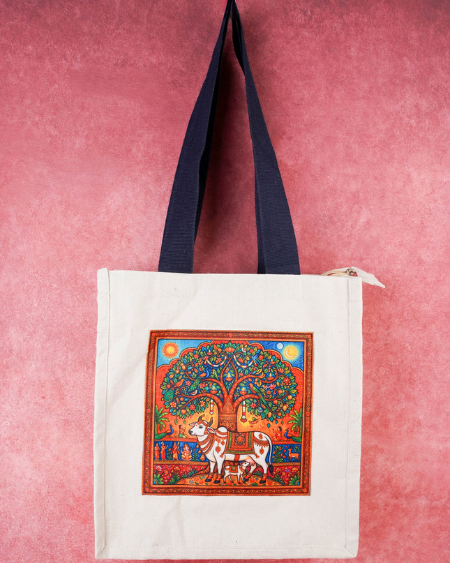 Cotton Madhubani Print Cloth Bag - 12x12 inch - WBG2062