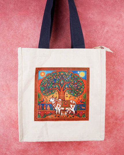 Cotton Madhubani Print Cloth Bag - 12x12 inch - WBG2062