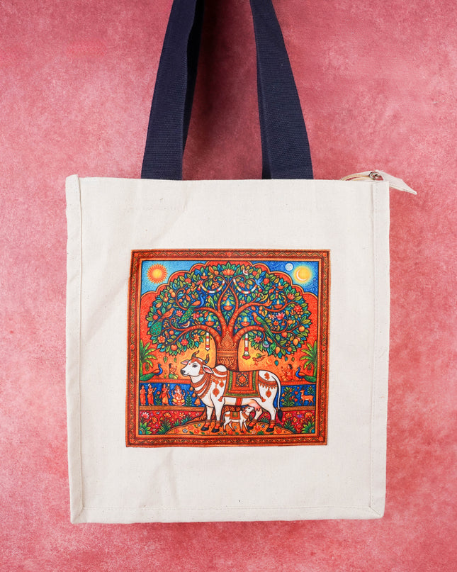 Cotton Madhubani Print Cloth Bag - 12x12 inch - WBG2062