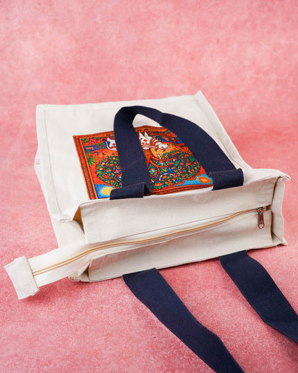 Cotton Madhubani Print Cloth Bag - 12x12 inch - WBG2062