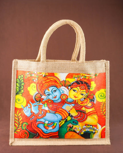 Jute Bag - Radhakrishna Print - 14x12 inch - WBG2064