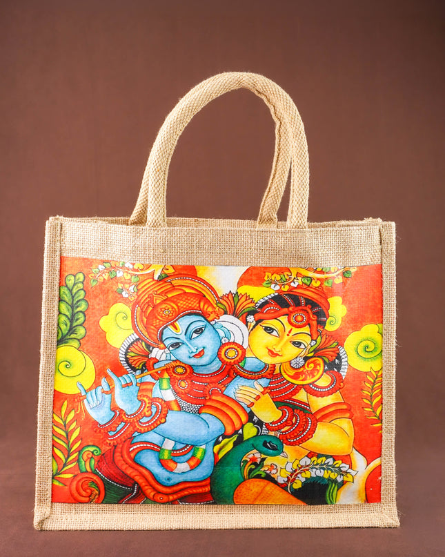 Jute Bag - Radhakrishna Print - 14x12 inch - WBG2064