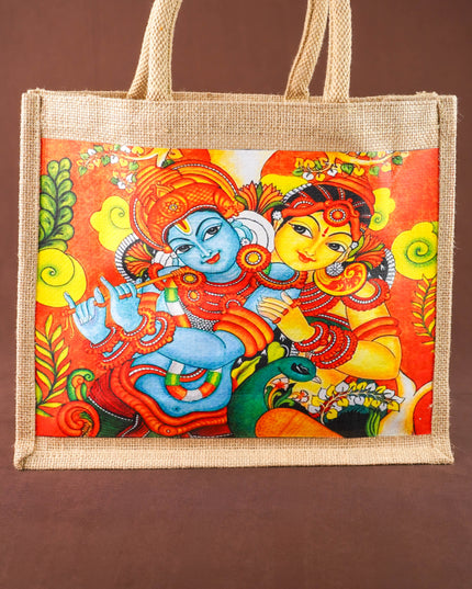 Jute Bag - Radhakrishna Print - 14x12 inch - WBG2064