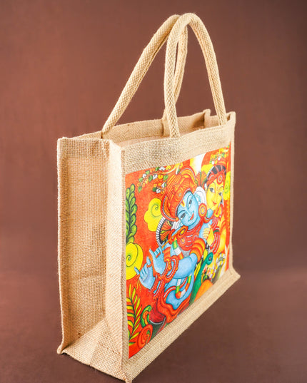 Jute Bag - Radhakrishna Print - 14x12 inch - WBG2064