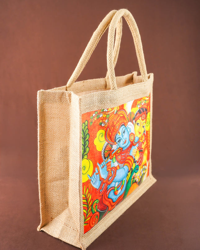 Jute Bag - Radhakrishna Print - 14x12 inch - WBG2064