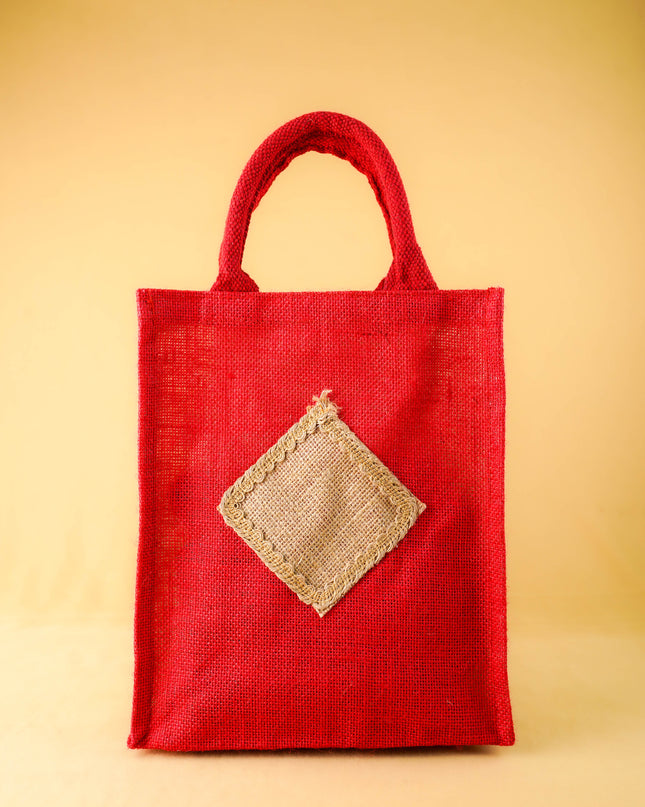 Jute Bag - Red - 12X10 inch - WBG2065
