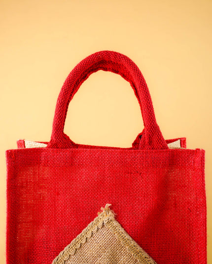 Jute Bag - Red - 12X10 inch - WBG2065