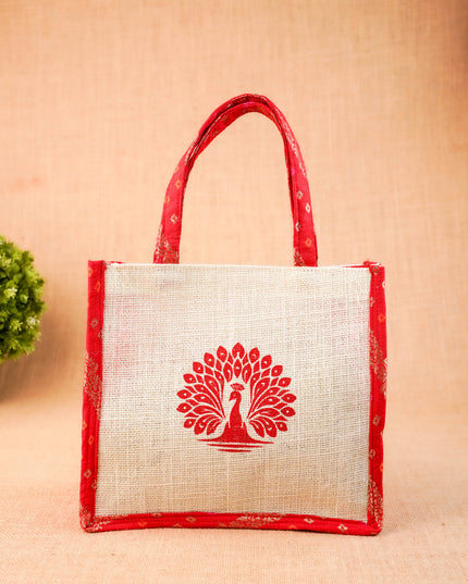 Jute Bag - Peacock Design - 9 inch - WBG2072