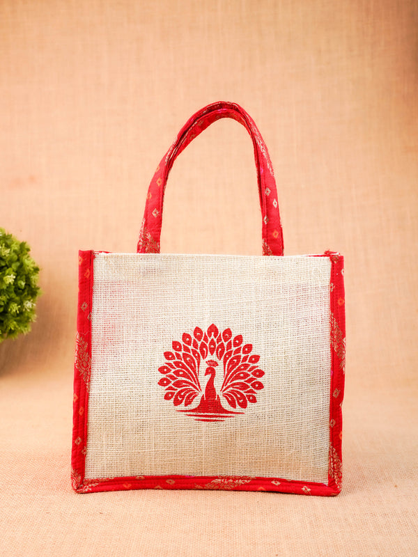 Jute Bag - Peacock Design - 9 inch - WBG2072