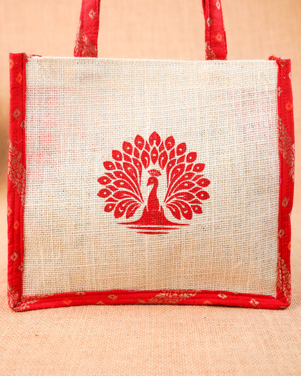 Jute Bag - Peacock Design - 9 inch - WBG2072