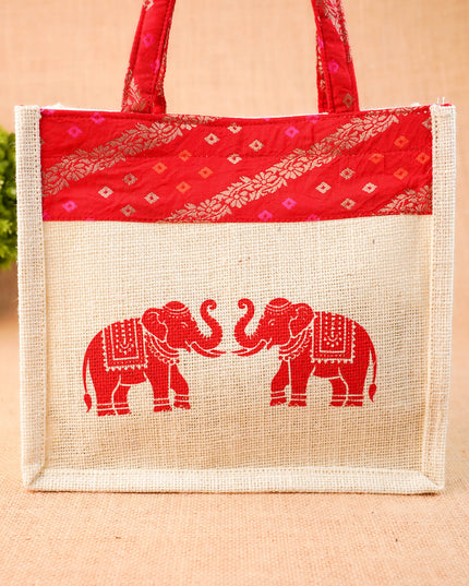 Jute Bag - Elephant Design - 9 inch - WBG2073