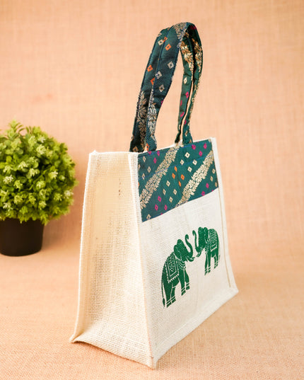 Jute Bag - Elephant Design - 9 inch - WBG2073