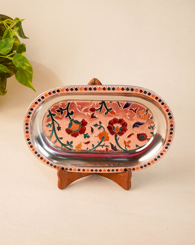 Floral Design - Oval Plate - Copper - 10 inch - WBG2074-2
