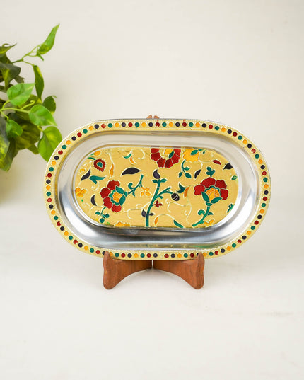 Floral Design - Oval Plate - Gold - 10 inch - WBG2074-1