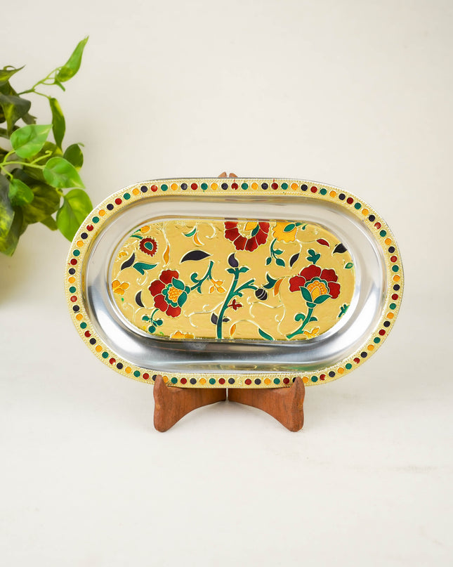 Floral Design - Oval Plate - Gold - 10 inch - WBG2074-1